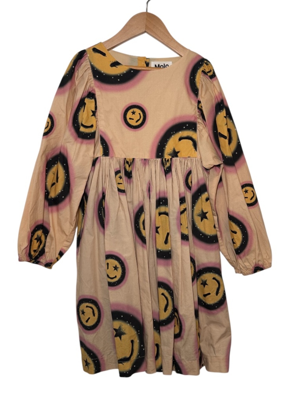 MOLO cream/pink/yellow smiley face poplin dress - 110/116 (5/6)